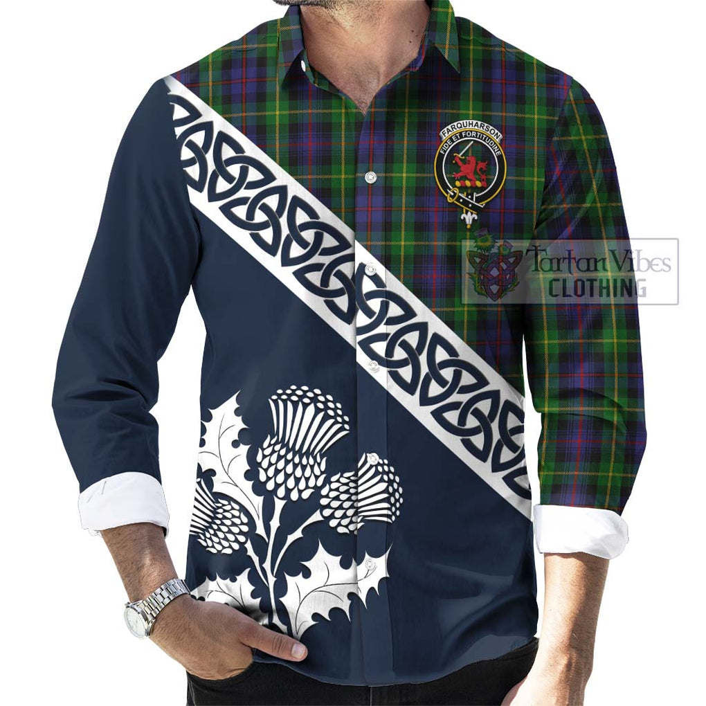 Tartan Vibes Clothing Farquharson Tartan Long Sleeve Button Shirt Featuring Thistle and Scotland Map