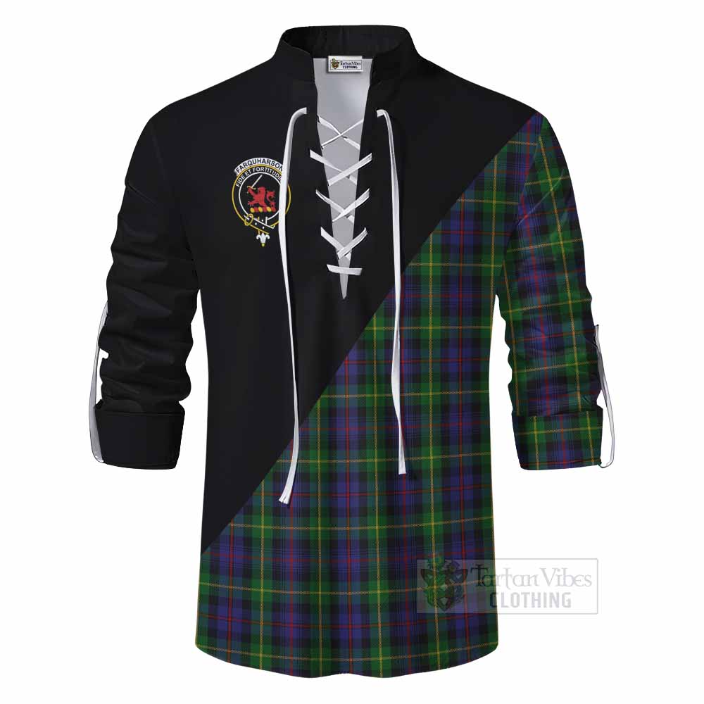 Tartan Vibes Clothing Farquharson Tartan Ghillie Kilt Shirt with Family Crest and Military Logo Style