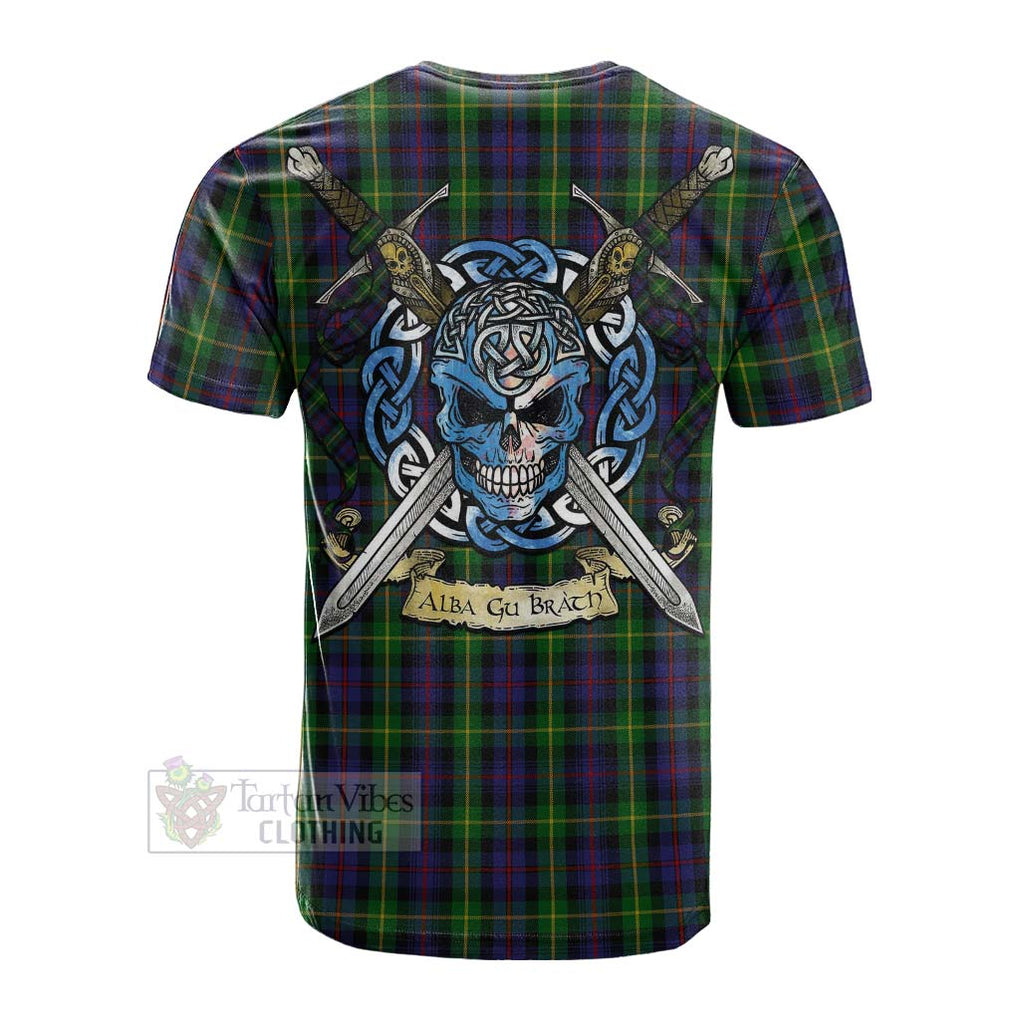 Tartan Vibes Clothing Farquharson Tartan Cotton T-shirt with Family Crest Celtic Skull Style