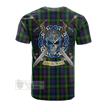 Farquharson Tartan Cotton T-shirt with Family Crest Celtic Skull Style