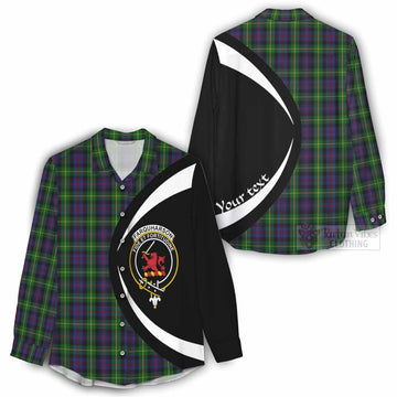 Farquharson Tartan Women's Casual Shirt with Family Crest Circle Style