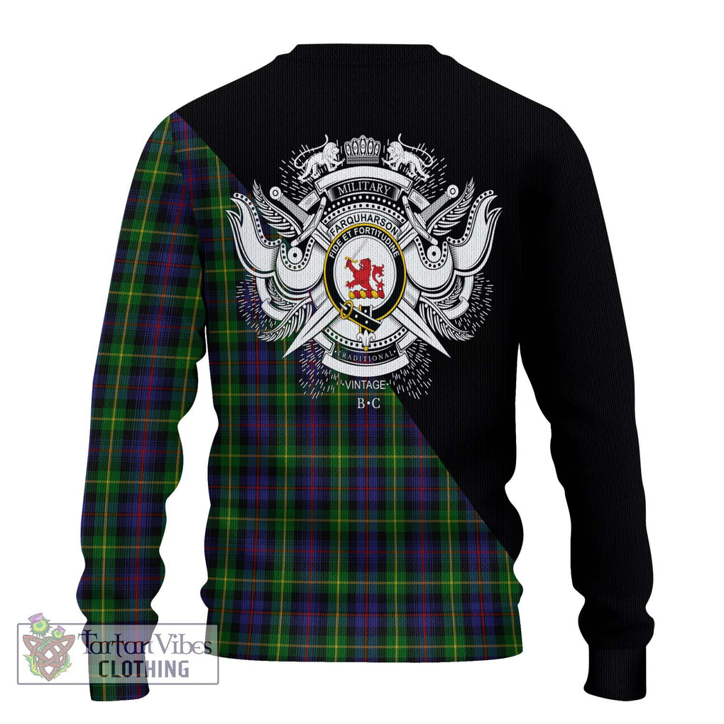 Farquharson Tartan Knitted Sweater with Family Crest and Military Logo Style - Tartanvibesclothing Shop