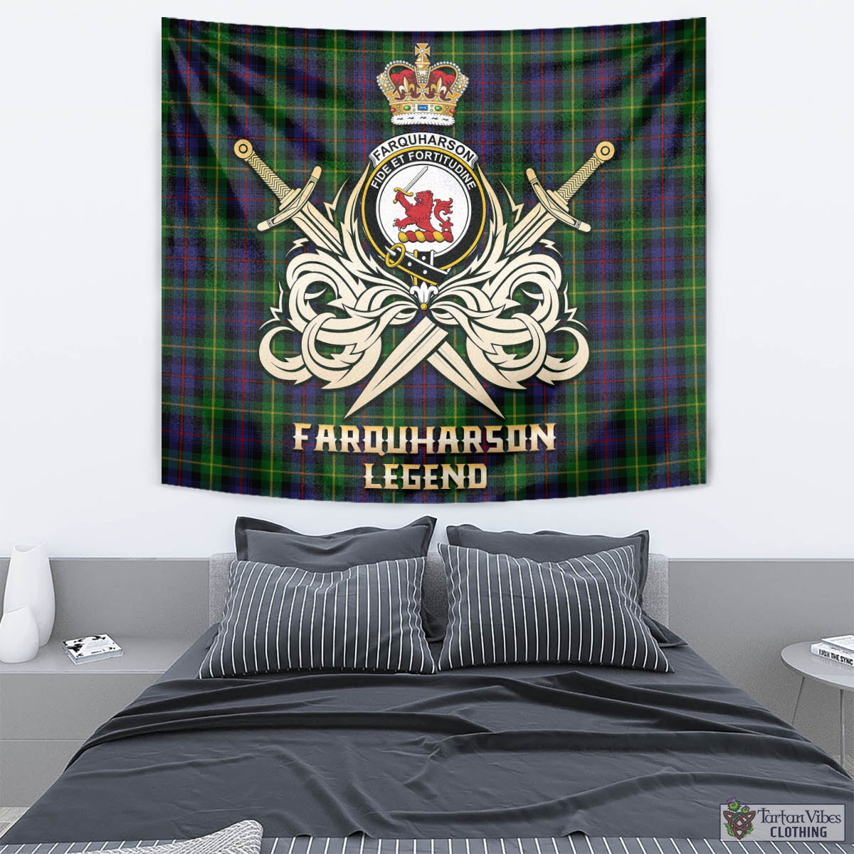 Tartan Vibes Clothing Farquharson Tartan Tapestry with Clan Crest and the Golden Sword of Courageous Legacy