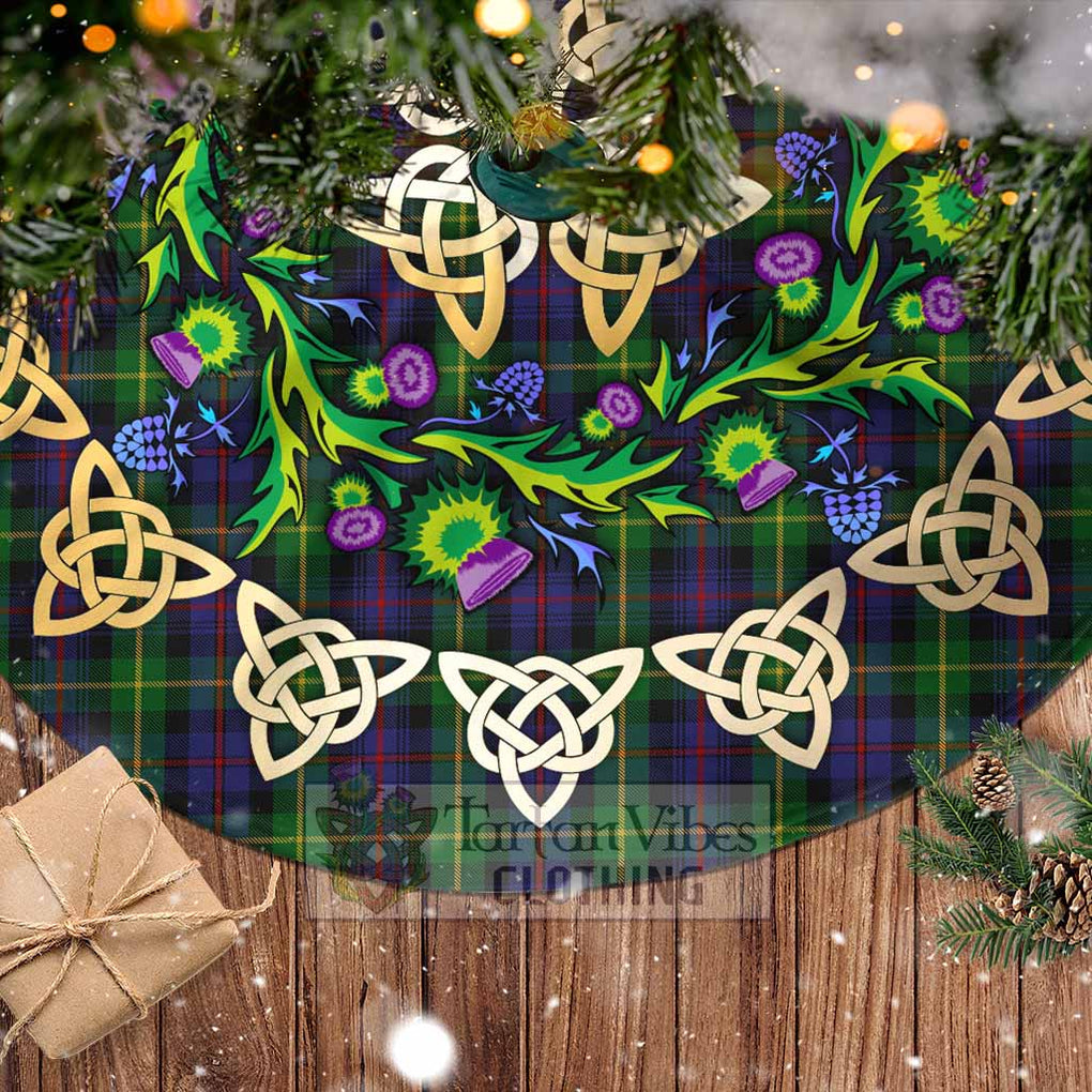 Tartan Vibes Clothing Farquharson Tartan Christmas Tree Skirt with Thistle Celtic Knot Style