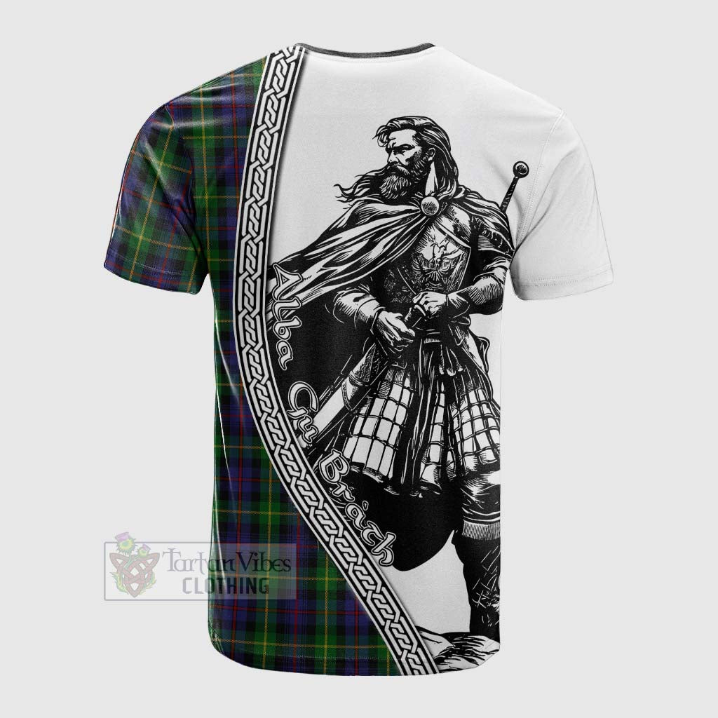 Tartan Vibes Clothing Farquharson Tartan Clan Crest Cotton T-shirt with Highlander Warrior Celtic Style