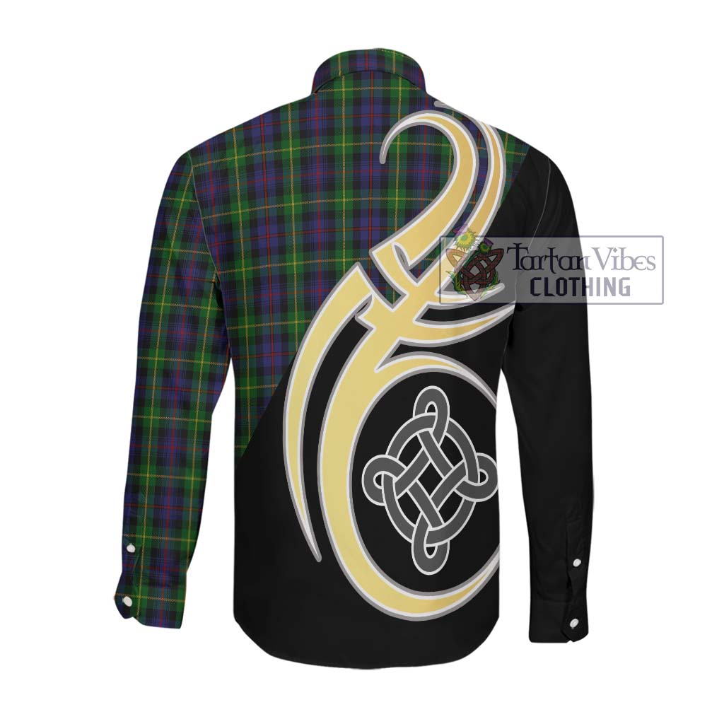 Farquharson Tartan Long Sleeve Button Shirt with Family Crest and Celtic Symbol Style Men's Shirt - Tartan Vibes Clothing