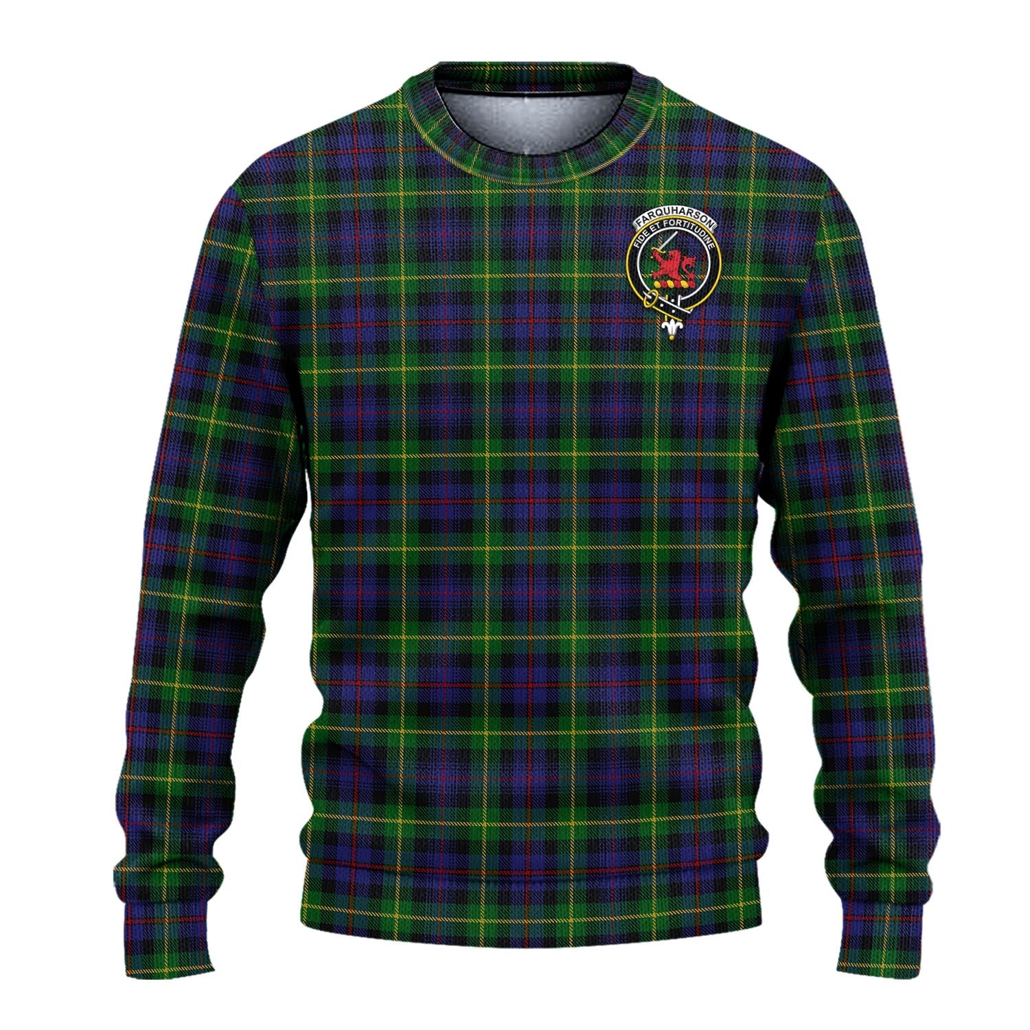 Farquharson Tartan Knitted Sweater with Family Crest - Tartanvibesclothing