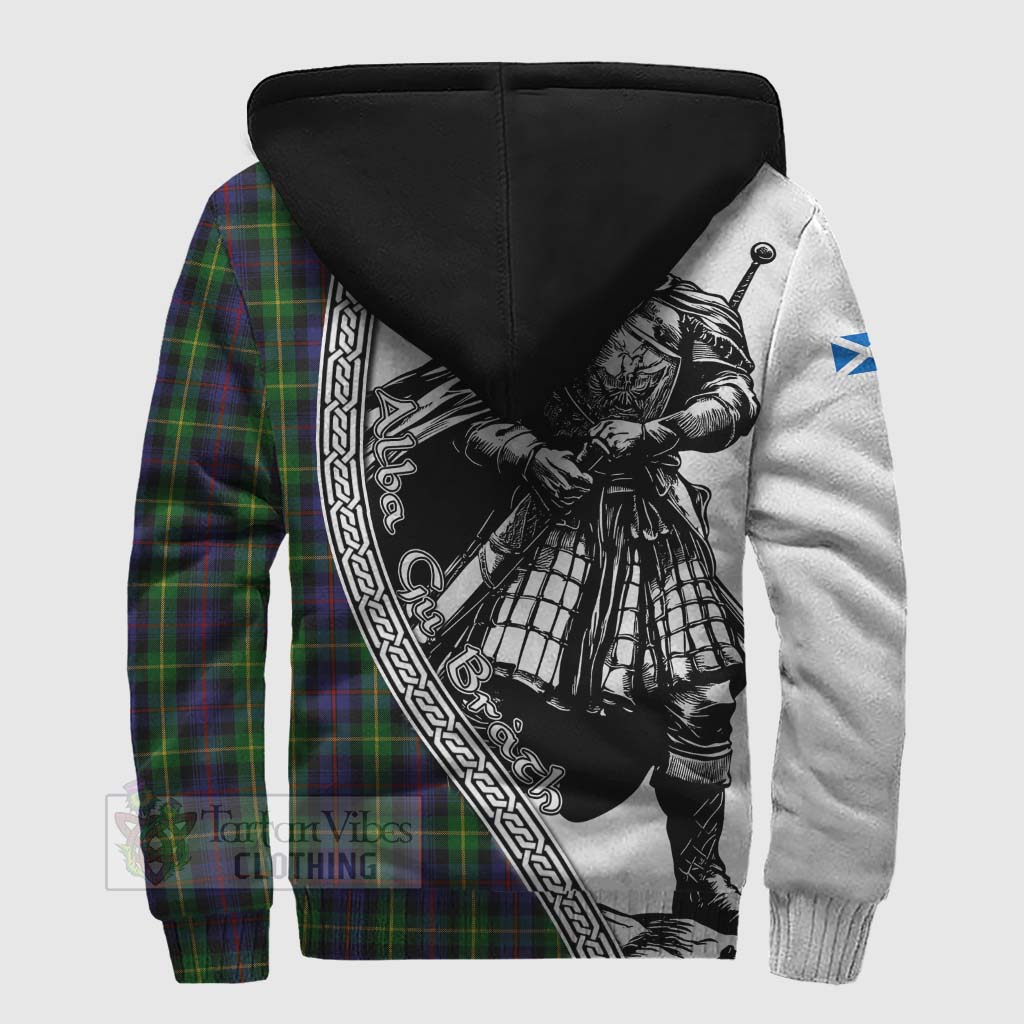 Tartan Vibes Clothing Farquharson Tartan Clan Crest Sherpa Hoodie with Highlander Warrior Celtic Style