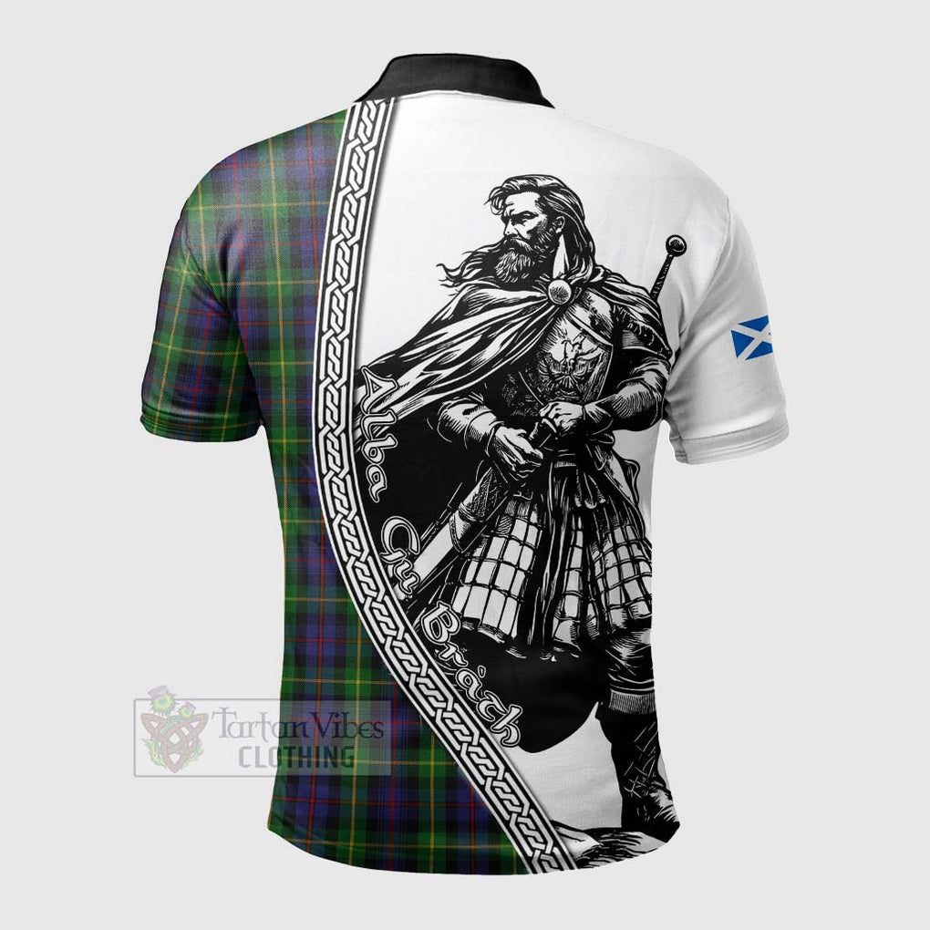 Tartan Vibes Clothing Farquharson Tartan Clan Crest Polo Shirt with Highlander Warrior Celtic Style