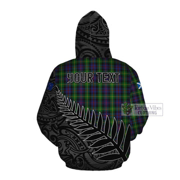 Farquharson Crest Tartan Cotton Hoodie with New Zealand Silver Fern Half Style