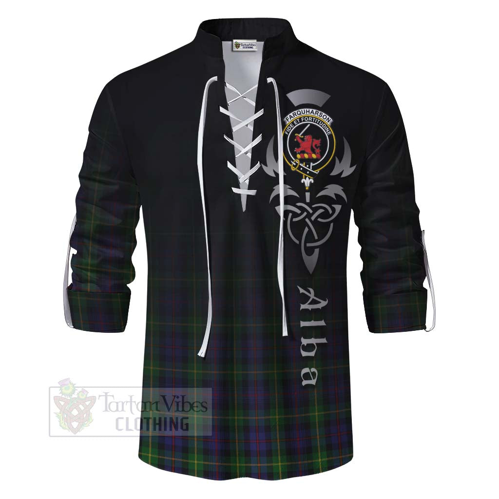 Tartan Vibes Clothing Farquharson Tartan Ghillie Kilt Shirt Featuring Alba Gu Brath Family Crest Celtic Inspired