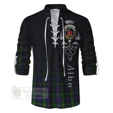 Farquharson Tartan Ghillie Kilt Shirt Featuring Alba Gu Brath Family Crest Celtic Inspired