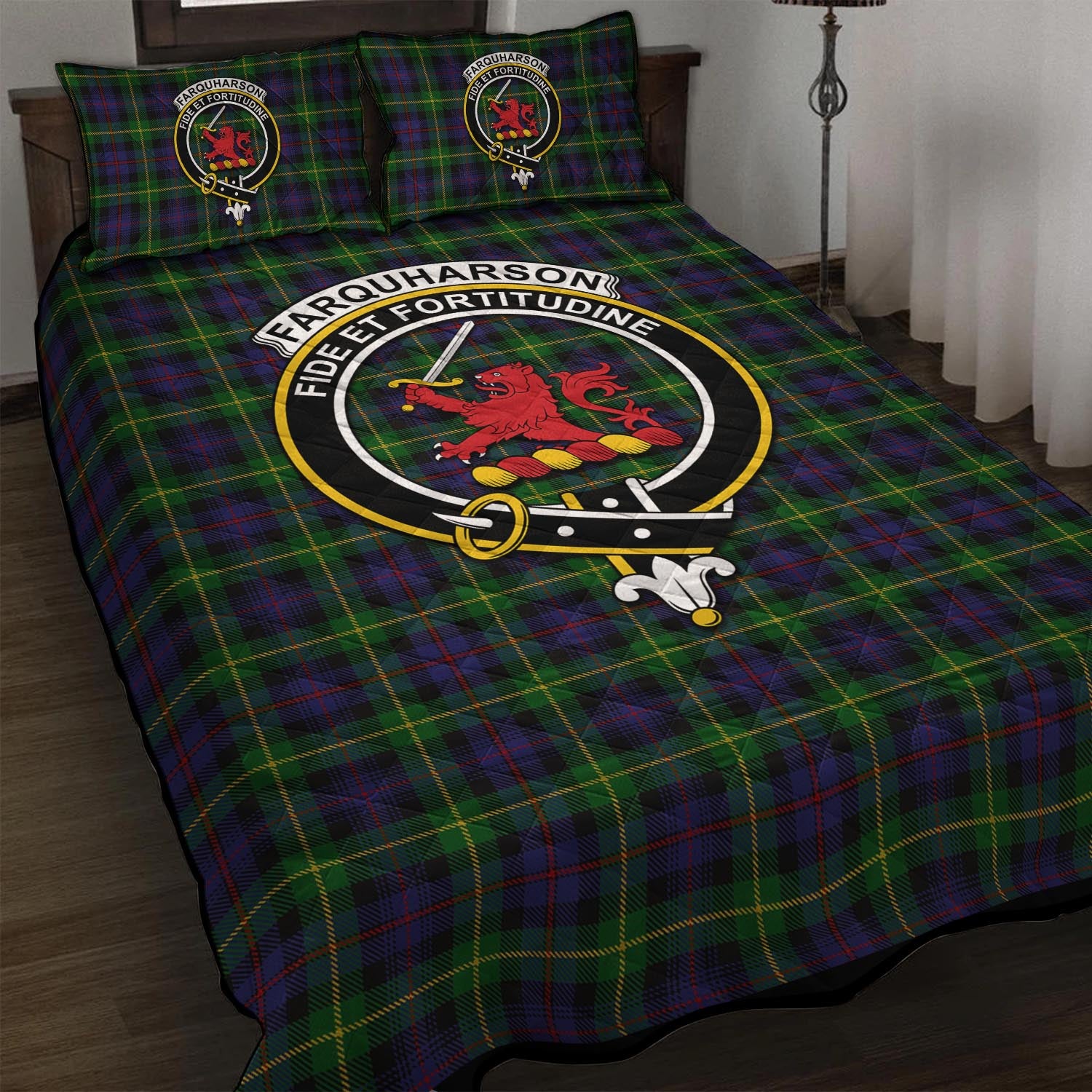 Farquharson Tartan Quilt Bed Set with Family Crest - Tartan Vibes Clothing