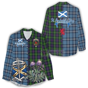 Farquharson Tartan Women's Casual Shirt Happy St. Andrew's Day Half Tartan Style