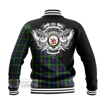 Farquharson Tartan Baseball Jacket with Family Crest and Military Logo Style