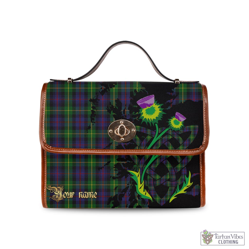 Tartan Vibes Clothing Farquharson Tartan Waterproof Canvas Bag with Scotland Map and Thistle Celtic Accents