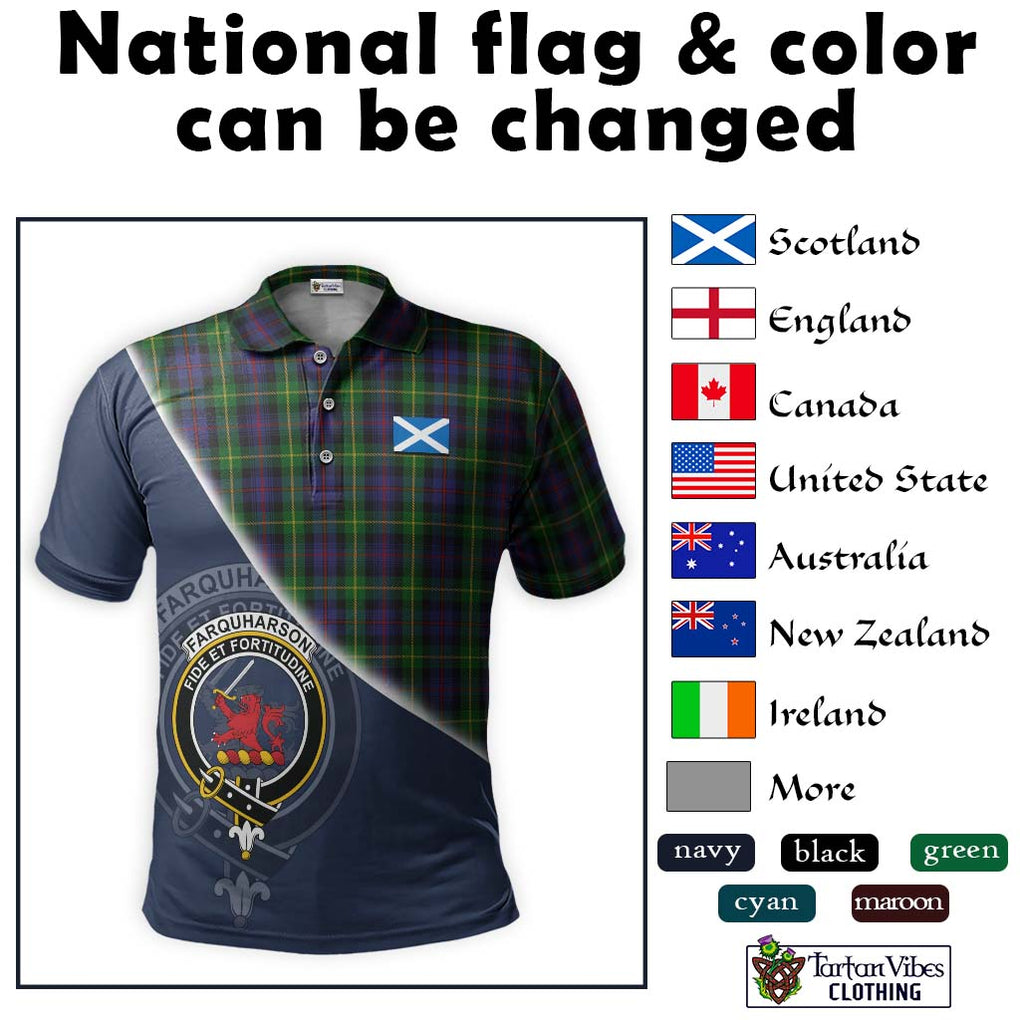 Farquharson Tartan Polo Shirt with Personalised National Flag and Family Crest Half Style - Tartanvibesclothing Shop