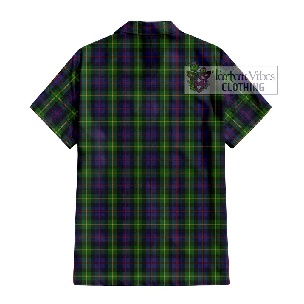 Farquharson Tartan Short Sleeve Button Shirt with Family Crest DNA In Me Style - Tartanvibesclothing Shop