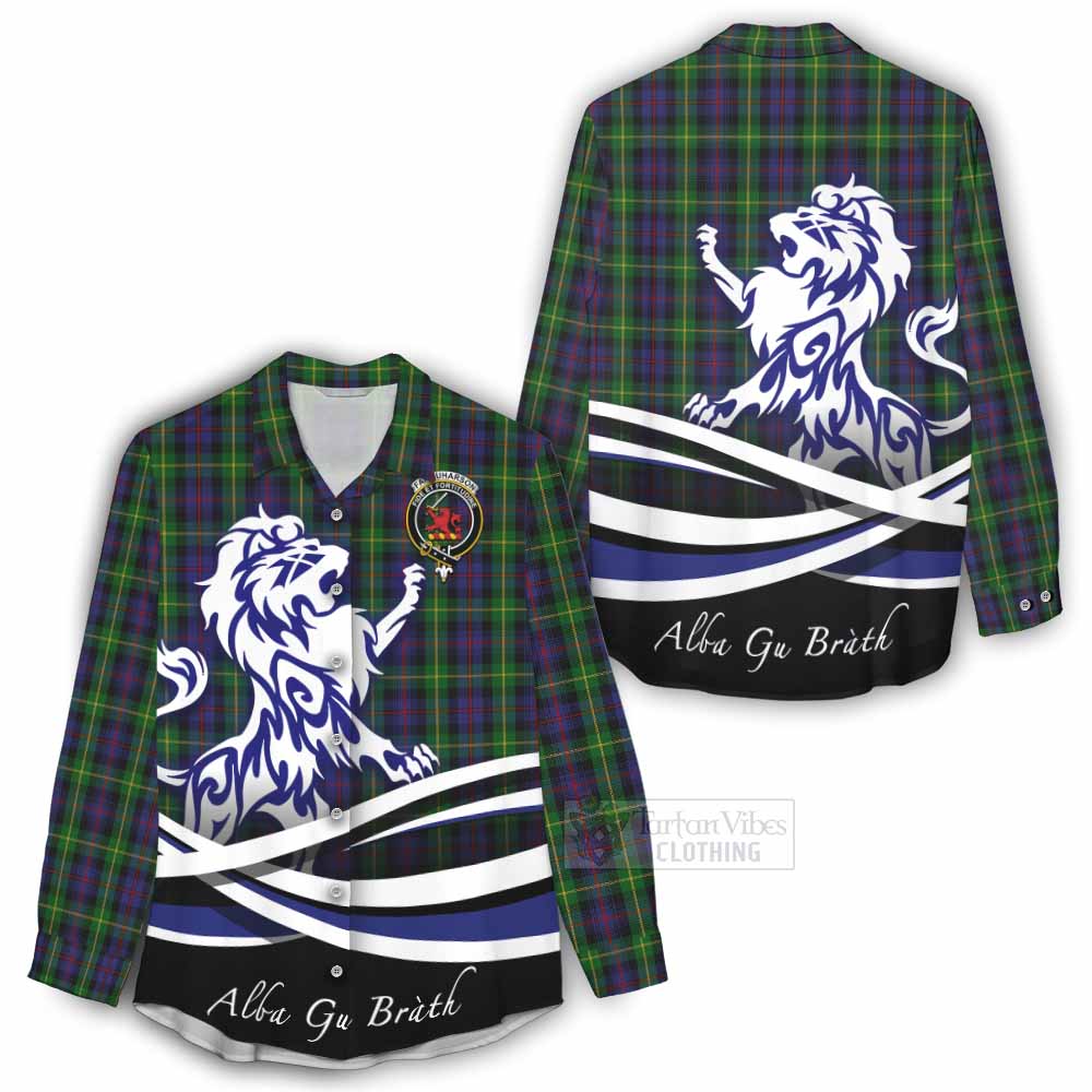 Tartan Vibes Clothing Farquharson Tartan Women's Casual Shirt with Alba Gu Brath Regal Lion Emblem