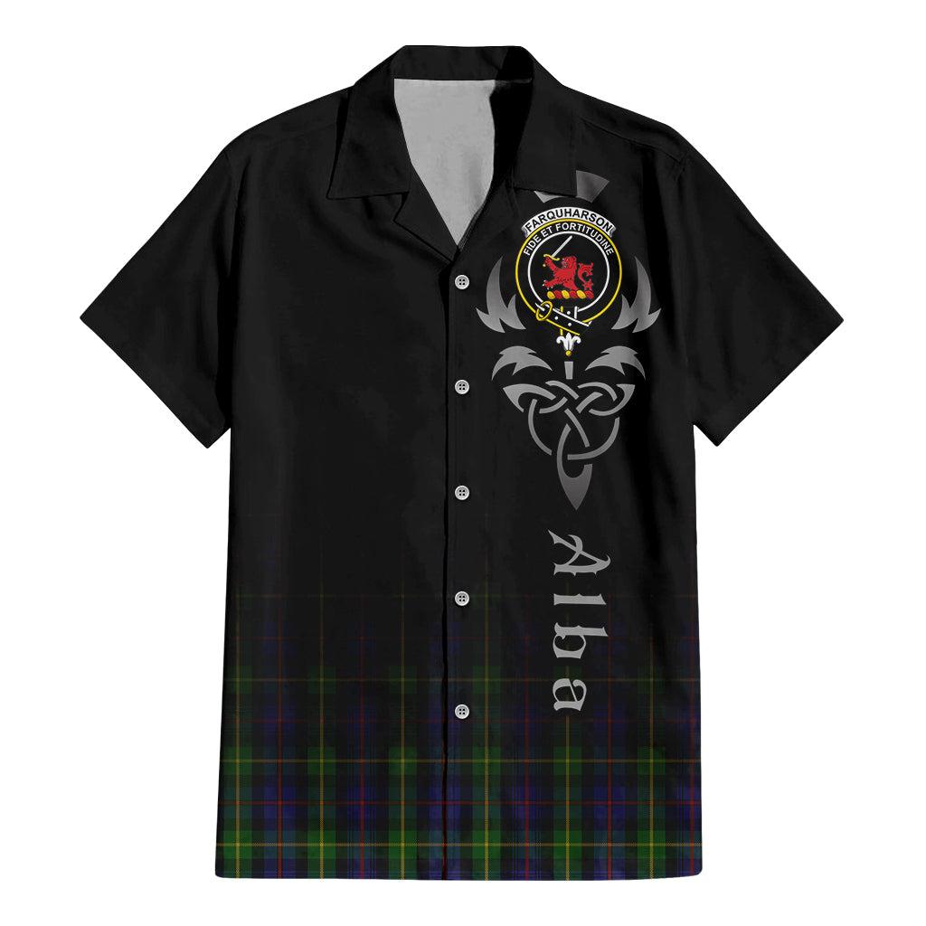 Tartan Vibes Clothing Farquharson Tartan Short Sleeve Button Up Featuring Alba Gu Brath Family Crest Celtic Inspired