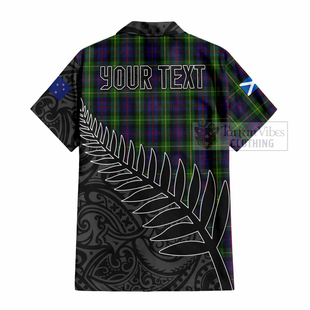 Tartan Vibes Clothing Farquharson Crest Tartan Short Sleeve Button Shirt with New Zealand Silver Fern Half Style