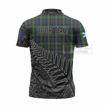 Farquharson Crest Tartan Zipper Polo Shirt with New Zealand Silver Fern Half Style