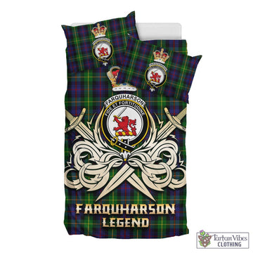 Farquharson Tartan Bedding Set with Clan Crest and the Golden Sword of Courageous Legacy