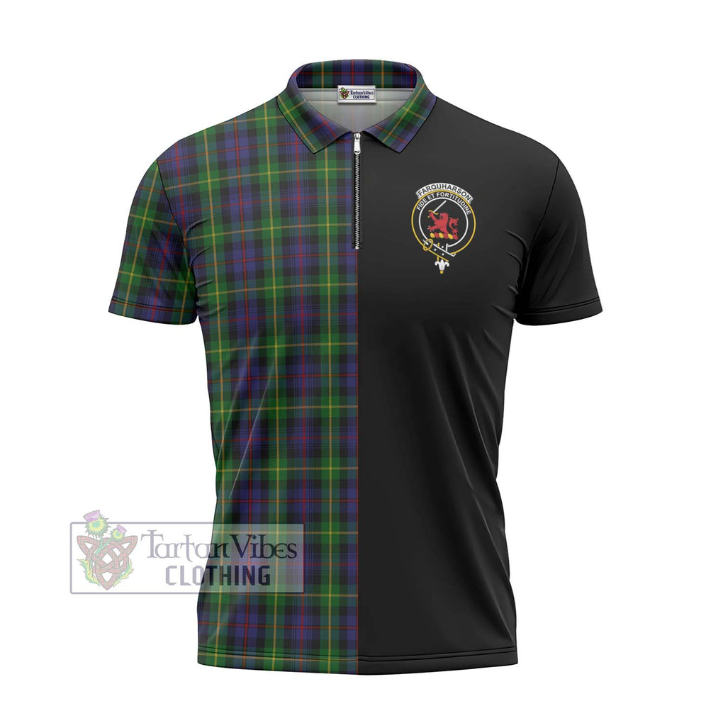 Farquharson Tartan Zipper Polo Shirt with Family Crest and Half Of Me Style - Tartanvibesclothing Shop