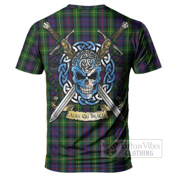 Farquharson Tartan T-Shirt with Family Crest Celtic Skull Style