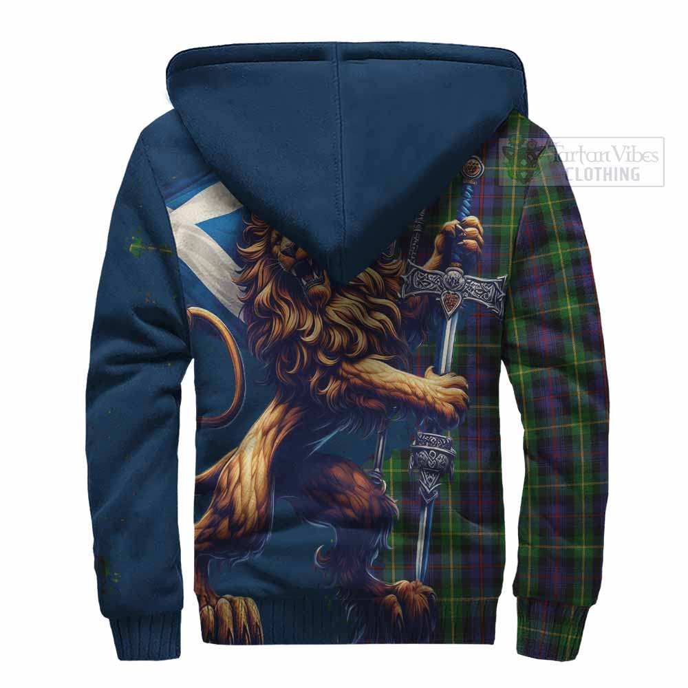 Tartan Vibes Clothing Farquharson Tartan Family Crest Sherpa Hoodie with Scottish Majestic Lion