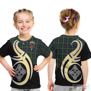 Farquharson Tartan Kid T-Shirt with Family Crest and Celtic Symbol Style