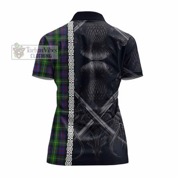 Farquharson Tartan Women's Polo Shirt with Family Crest Cross Sword Thistle Celtic Vibes