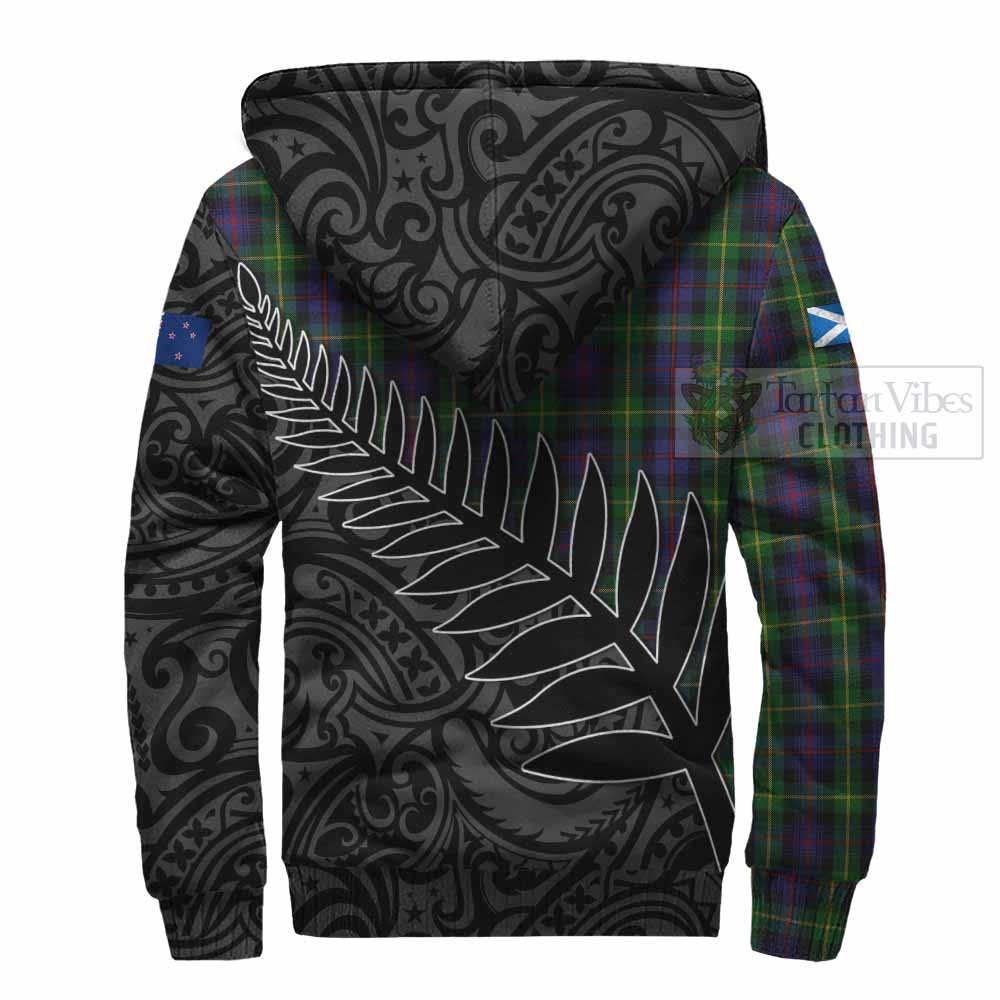 Tartan Vibes Clothing Farquharson Crest Tartan Sherpa Hoodie with New Zealand Silver Fern Half Style