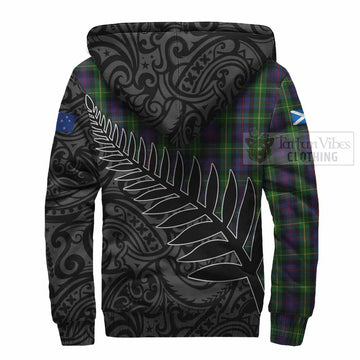 Farquharson Crest Tartan Sherpa Hoodie with New Zealand Silver Fern Half Style