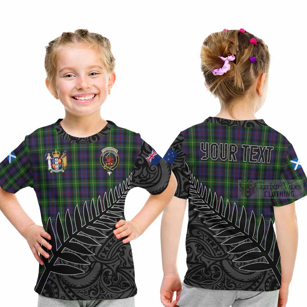 Tartan Vibes Clothing Farquharson Crest Tartan Kid T-Shirt with New Zealand Silver Fern Half Style