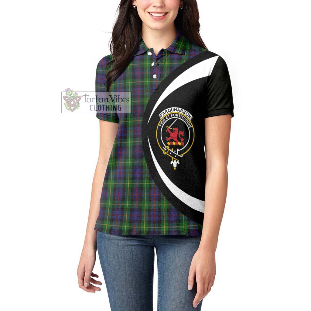 Tartan Vibes Clothing Farquharson Tartan Women's Polo Shirt with Family Crest Circle Style