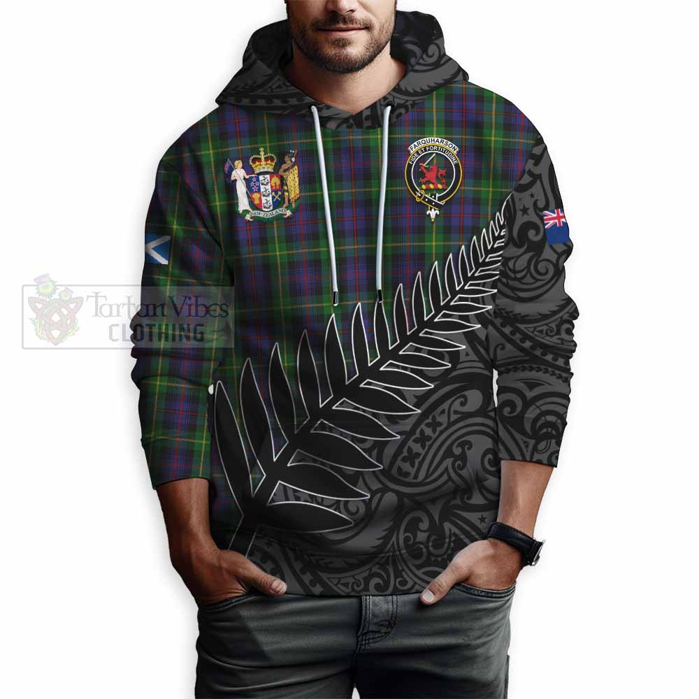 Tartan Vibes Clothing Farquharson Crest Tartan Hoodie with New Zealand Silver Fern Half Style