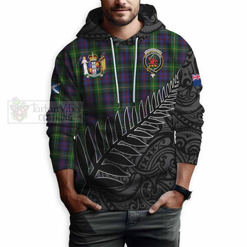 Farquharson Crest Tartan Hoodie with New Zealand Silver Fern Half Style