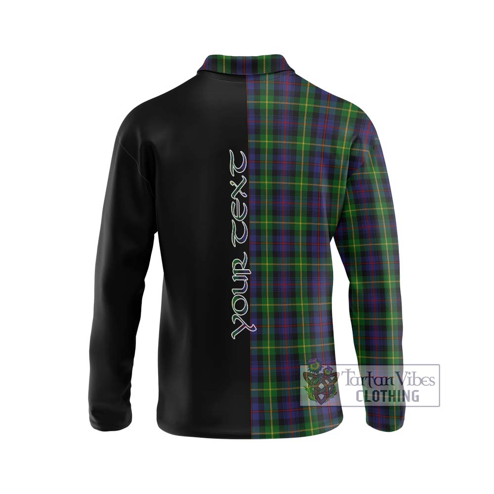 Farquharson Tartan Long Sleeve Polo Shirt with Family Crest and Half Of Me Style - Tartanvibesclothing Shop