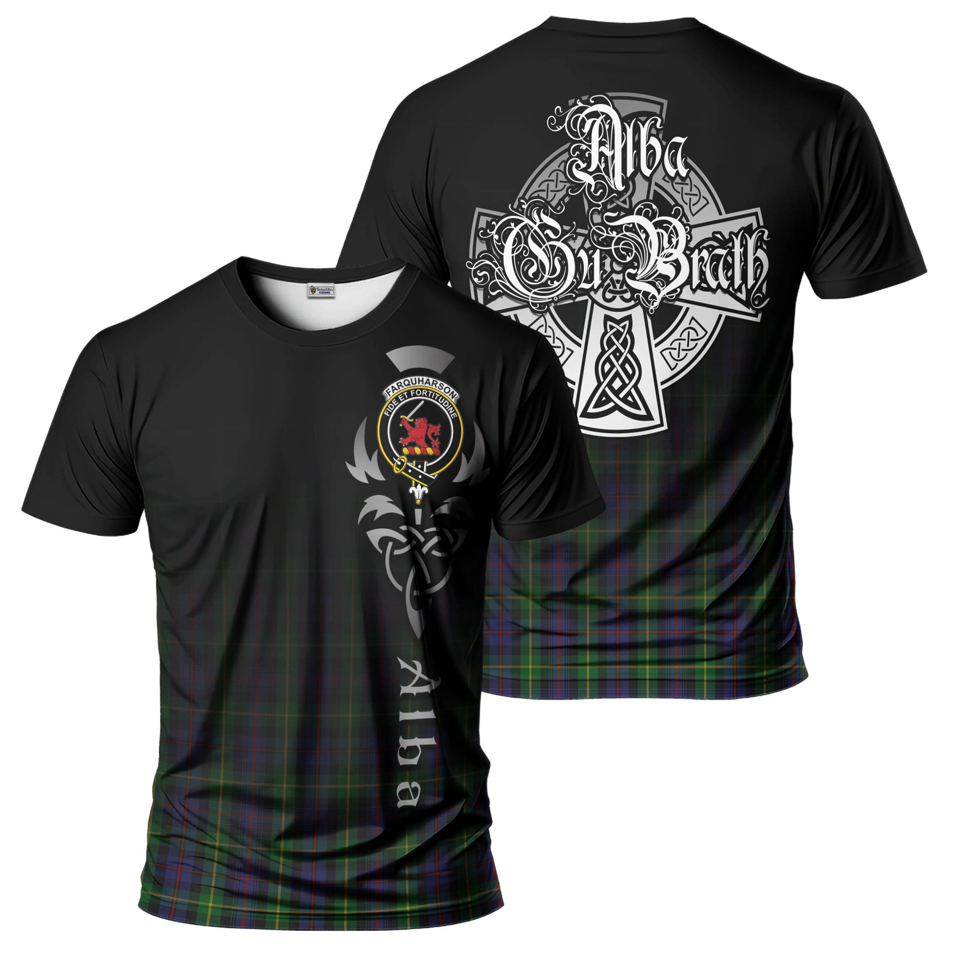 Tartan Vibes Clothing Farquharson Tartan T-Shirt Featuring Alba Gu Brath Family Crest Celtic Inspired