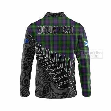 Farquharson Crest Tartan Long Sleeve Polo Shirt with New Zealand Silver Fern Half Style