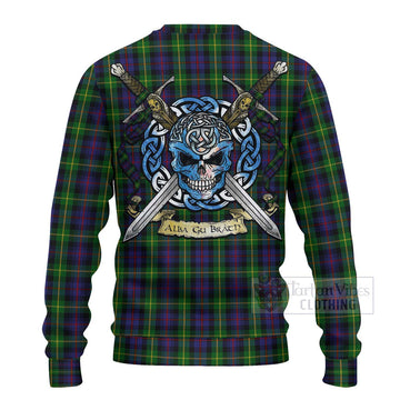 Farquharson Tartan Ugly Sweater with Family Crest Celtic Skull Style