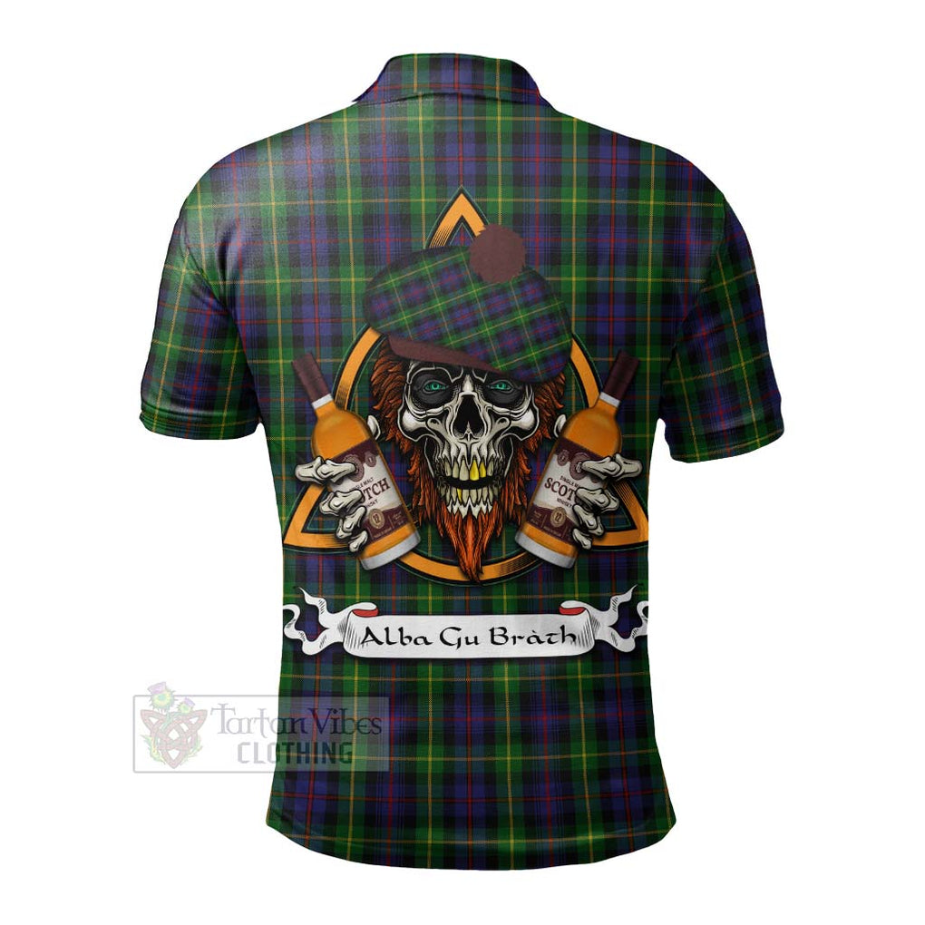 Tartan Vibes Clothing Farquharson Tartan Polo Shirt with Family Crest and Bearded Skull Holding Bottles of Whiskey