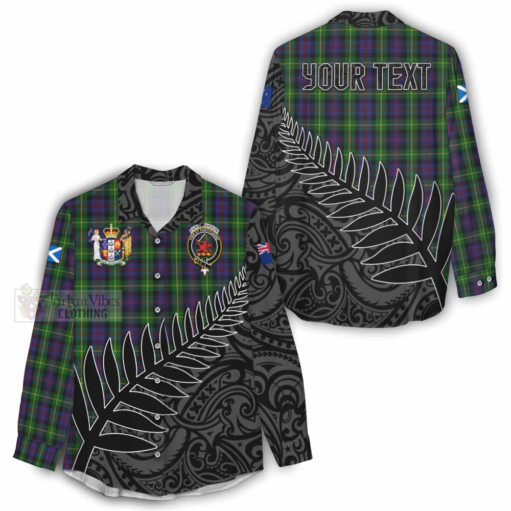 Tartan Vibes Clothing Farquharson Crest Tartan Women's Casual Shirt with New Zealand Silver Fern Half Style