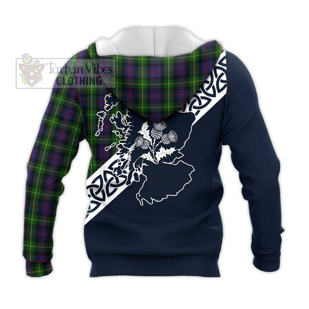 Tartan Vibes Clothing Farquharson Tartan Knitted Hoodie Featuring Thistle and Scotland Map