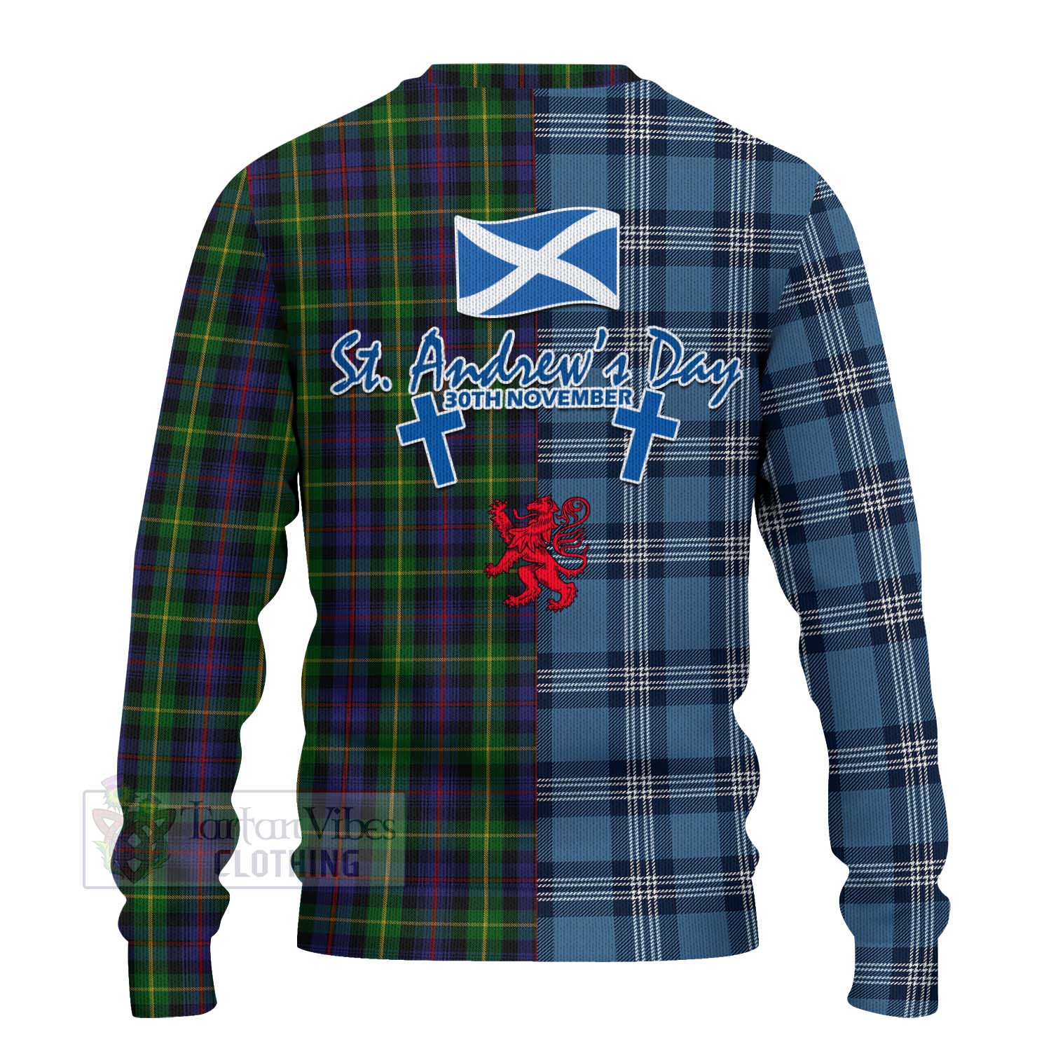 Tartan Vibes Clothing Farquharson Tartan Knitted Sweater Happy St. Andrew's Day Half Tartan Style