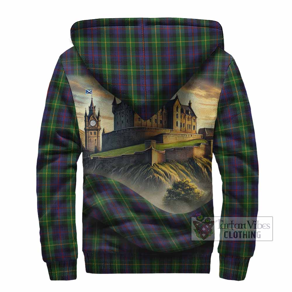 Farquharson Tartan Family Crest Sherpa Hoodie with Scottish Ancient Castle Style - Tartan Vibes Clothing