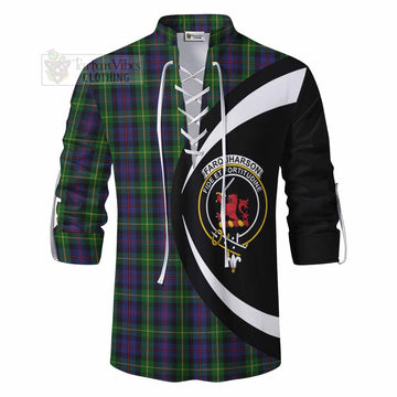 Farquharson Tartan Ghillie Kilt Shirt with Family Crest Circle Style