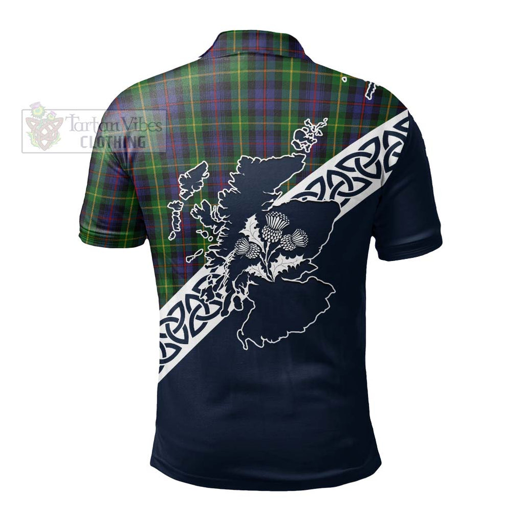 Farquharson Tartan Polo Shirt Featuring Thistle and Scotland Map