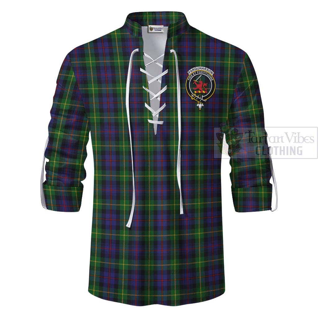 Tartan Vibes Clothing Farquharson Tartan Ghillie Kilt Shirt with Family Crest Celtic Skull Style